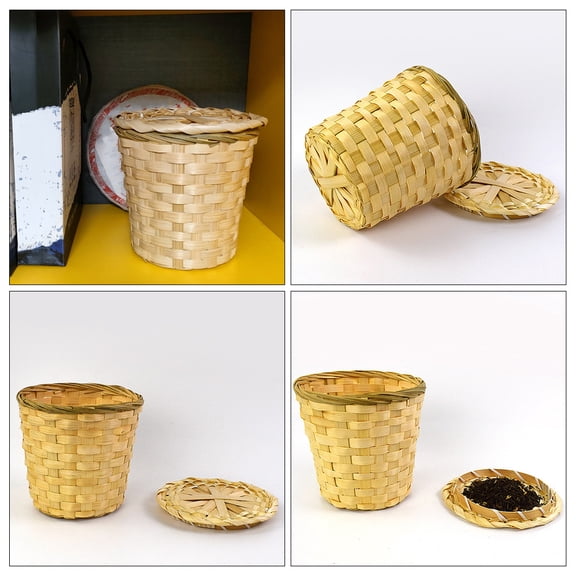 CTIRCHIU Bohemian Round Tea Basket Khaki Bamboo 1Pack