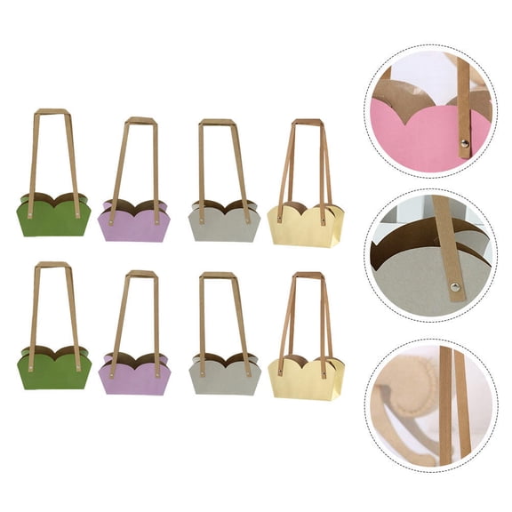 CTIRCHIU Brown Paper Flower Basket with Handle, Portable Planter Storage, and Stylish