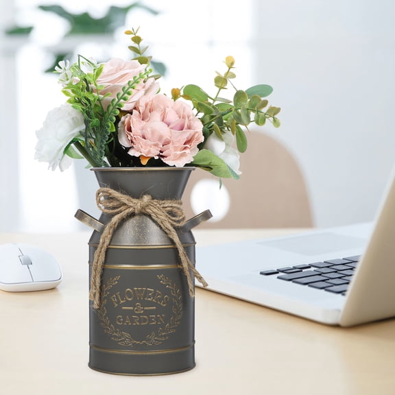 CTIRCHIU Farmhouse Indoor Flower Pots Rustic Metal Jug Grey Galvanized Iron 1Pack