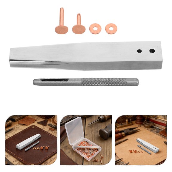 CTIRCHIU 1Set Leatherworking Rivet Kit with Copper Rivets and Burr Setter for Bags Belts and Shoes