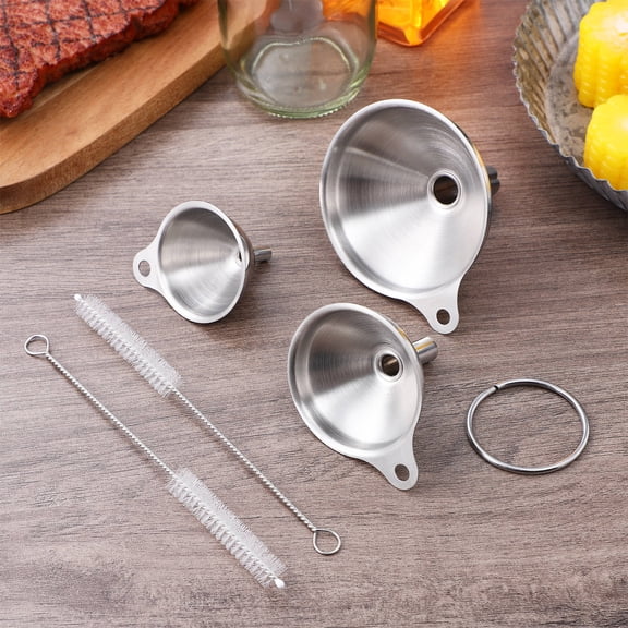CTIRCHIU 1Set Reusable Stainless Steel Wide Spout Funnels for Kitchen Filling with Included Brush