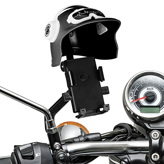 CTIRCHIU Black Motorcycle Phone Mount with Sunshade, Secure Clamp Holder for Motorbike Mirrors, and Adjustable