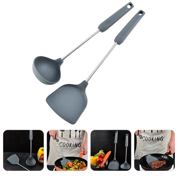 CTIRCHIU 2 Pcs Dark Grey Silicone Cooking Tools Set for Flexible Kitchen Utensils in Households