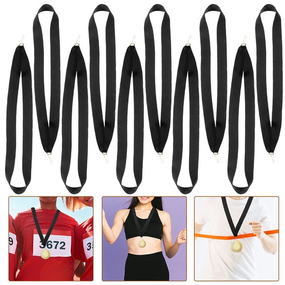 CTIRCHIU 20Pcs Black Medal Lanyard Straps Polyester Neck Ribbons Lightweight for Sports and Competitions