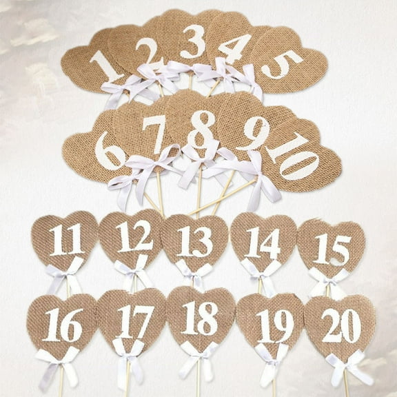 CTIRCHIU 20Pcs Wedding Place Cards with Burlap and Wooden Sticks Beige Heart Shape for Elegant Table Decor