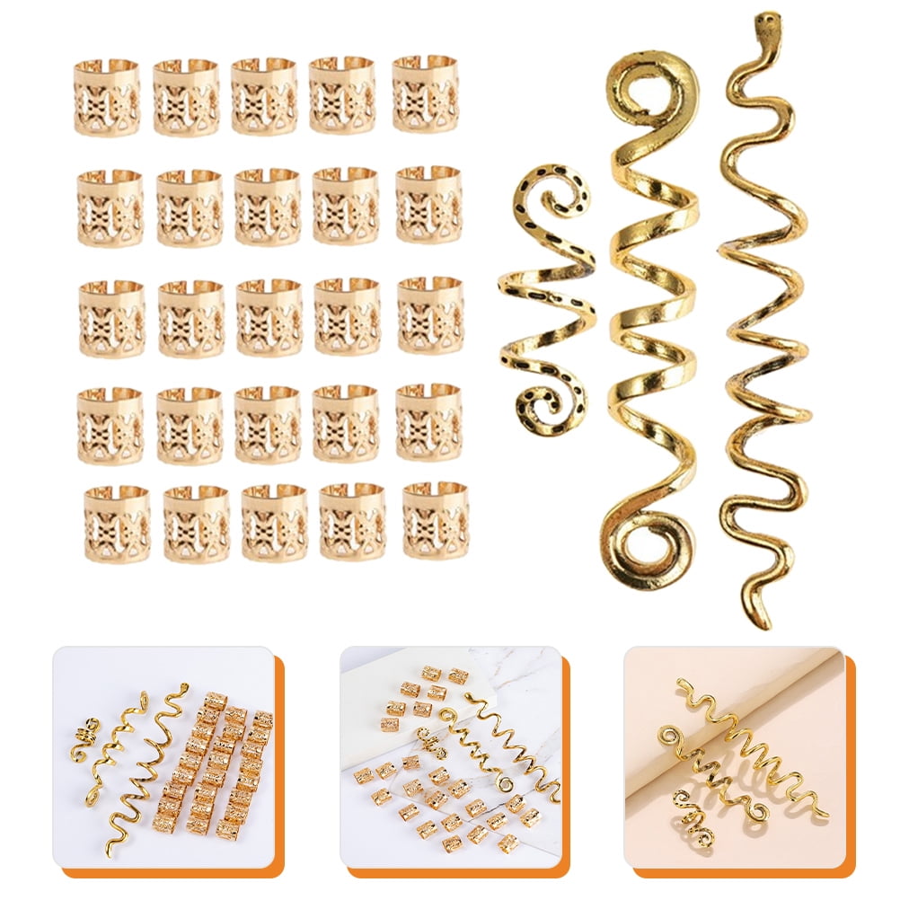 CTIRCHIU 28Pcs Golden Chemical Fiber Hair Cuffs for Dreadlocks Stylish ...