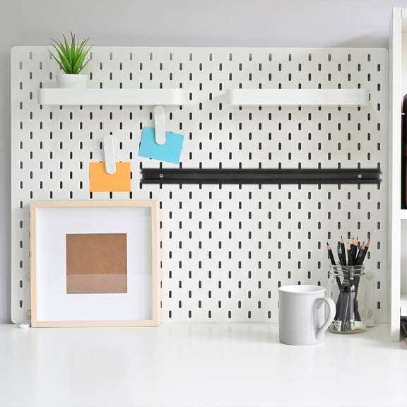 CTIRCHIU 2Pcs Black Metal Grid Hanging Wall Panel with Shelf Pilaster Tracks for Home Organization