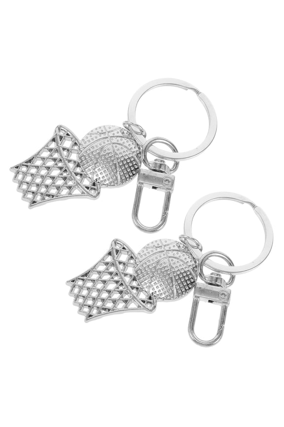 Basketball Keychain Zinc Alloy Stylish Sports Accessory Plated Silver 2Pcs