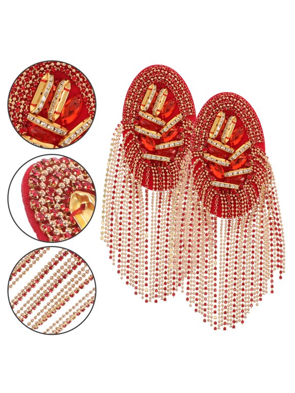 2pcs Punk Shoulder Epaulette Hand Beaded Tassel Applique Patch