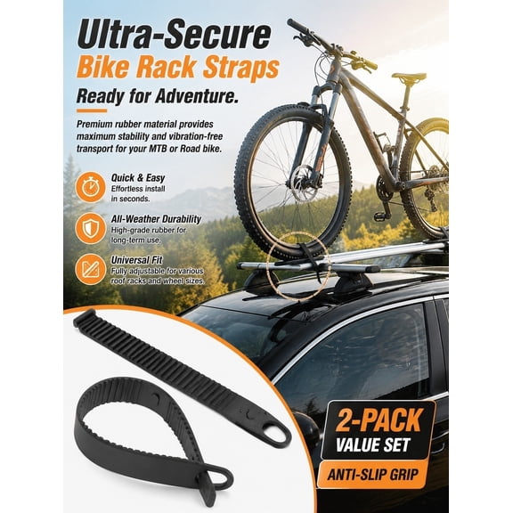 CTIRCHIU Adjustable Bike Straps Black Rubber Durable Reliable Roof Use