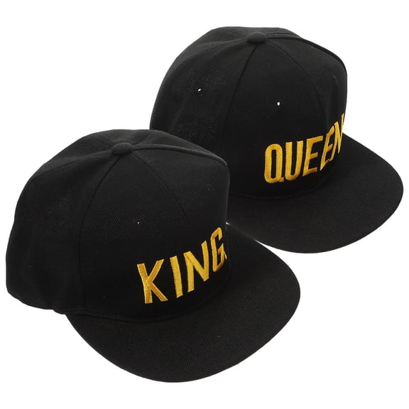 CTIRCHIU 2Pcs Black Hip Hop Hats with 3D Embroidered King and Queen Text Adjustable Snapback Caps