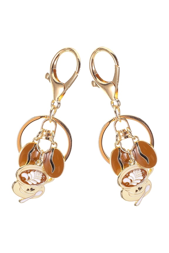 Metal Coffee Keychain Set with Beige Coffee Beans and Cup Charms, 2 Pieces Decorative Pendant Accessories