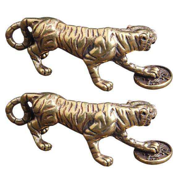 CTIRCHIU 2Pcs Creative Brass Key Chain Pendant Tiger Shape for Bag Decoration Lightweight Durable
