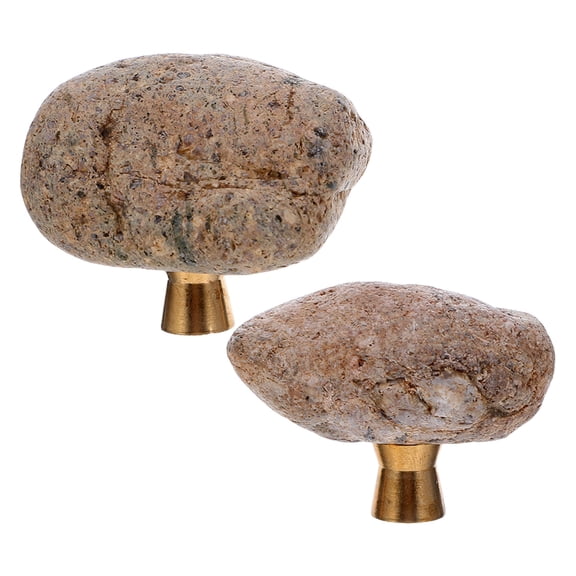 CTIRCHIU Vintage Brass Egg-Shaped Stone Knobs for Cabinets Drawers 2Pcs