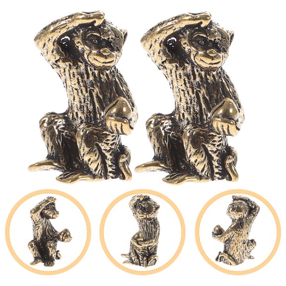 CTIRCHIU 2Pcs Golden Brass Monkey Ornament Desktop Decor Creative Animal Design
