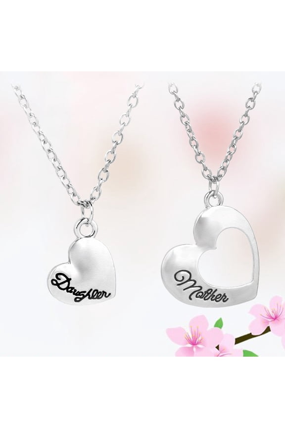 2-Piece Heart Shape Necklace Set Alloy Matching Jewelry for Mom and Daughter on Mother's Day