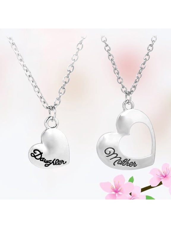 2-Piece Heart Shape Necklace Set Alloy Matching Jewelry for Mom and Daughter on Mother's Day