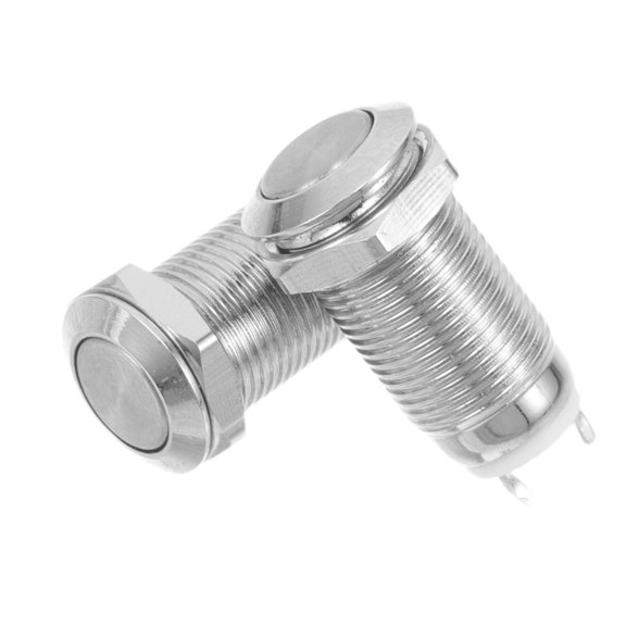 CTIRCHIU 2Pcs Car Dash Push Button Switch Plated Silver Alloy Body Momentary 2 Terminal Control Button