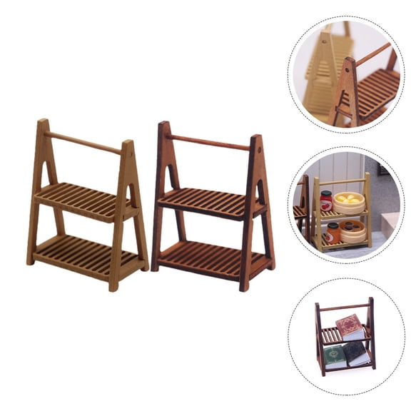 CTIRCHIU 2-Pack Mini Wooden Display Stands Brown Double Layer Rectangular Shelves for Miniatures and Collectibles
