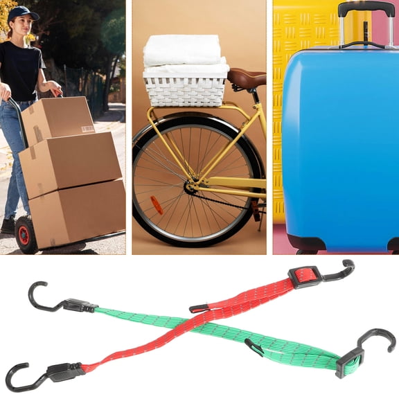 CTIRCHIU 2Pcs Portable Flat Bungee Cords with Hooks Elastic Polypropylene Straps for Luggage Fastening