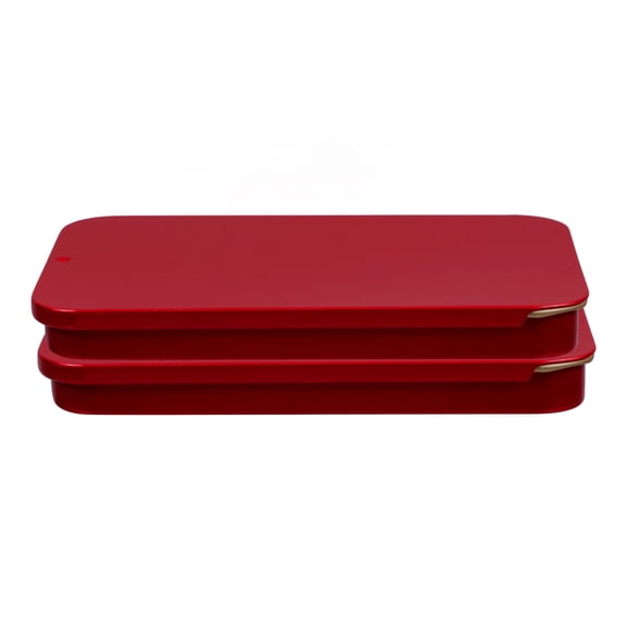 CTIRCHIU 2Pcs Red Rectangular Tin Box with Slide Top, Metal Construction, Easy Open for Office Storage