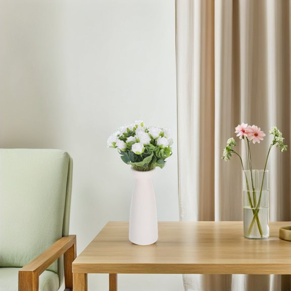 CTIRCHIU 2Pcs Artificial White Rose Bouquet with Faux Eucalyptus Flexible Silk Stems for Home Decor