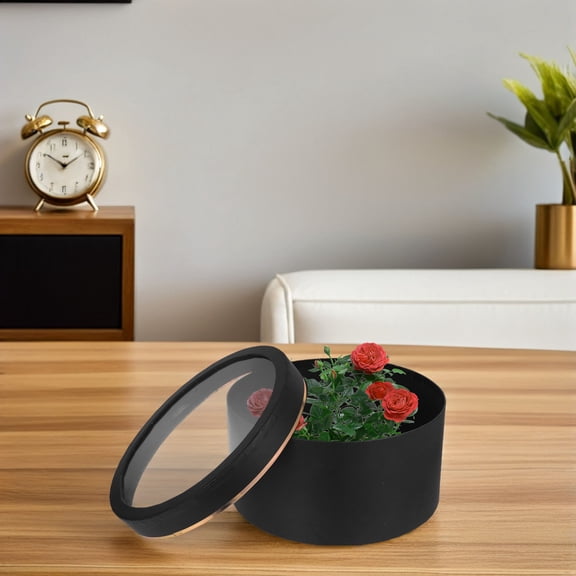CTIRCHIU 2Pcs Round Black Bouquet Boxes with Transparent PVC Window for Stylish Presentation