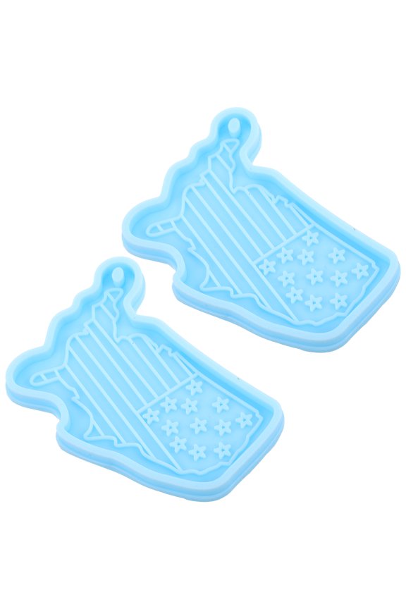 2Pcs Sky Blue Silicone Mold Usa Map Resin Keychain Making DIY Independence Day
