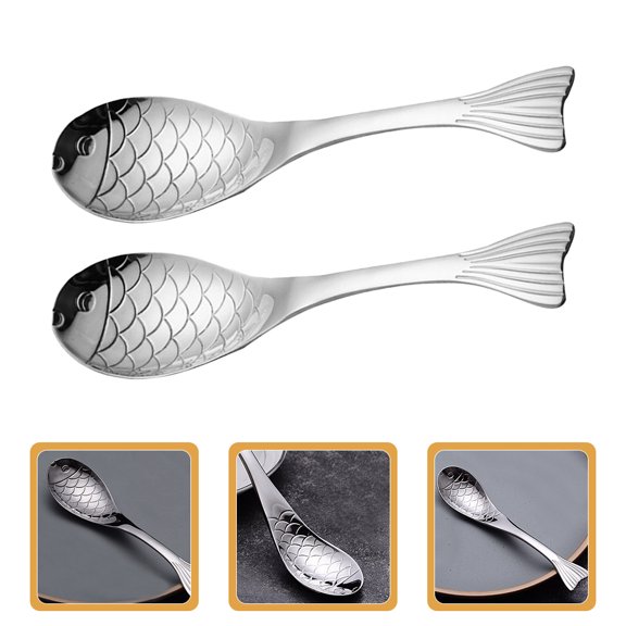 CTIRCHIU 2Pcs Stainless Steel Fish Shape Spoon Set Silverware for Kitchen Use and Serving