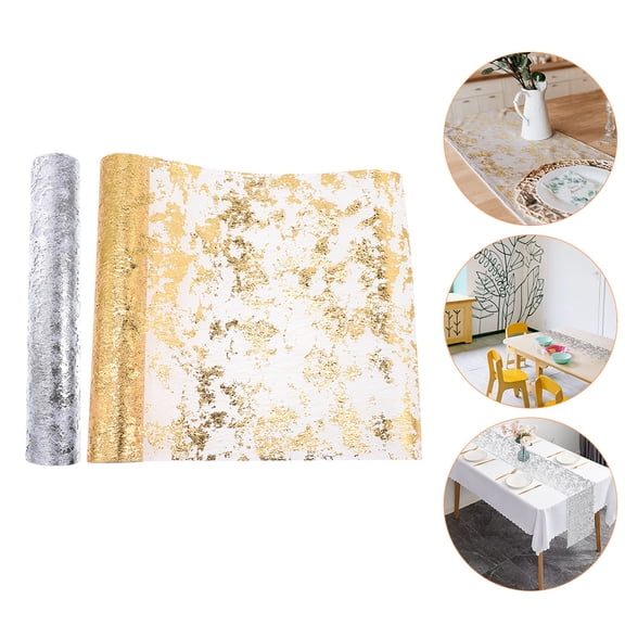 CTIRCHIU 2Pcs Folding Plated Gold Tulle Table Runner for Easy Storage and Custom Length Table Decoration