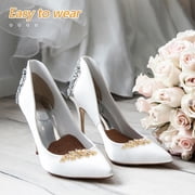 CTIRCHIU Set of 2 Elegant Golden Rhinestone Shoe Buckles with Floral Metal Design for Wedding and Special Occasions