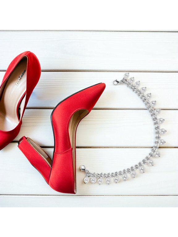 2Pcs White Rhinestones Pearls Shoe Clips Decorative Chain for High Heel Shoe Accessories