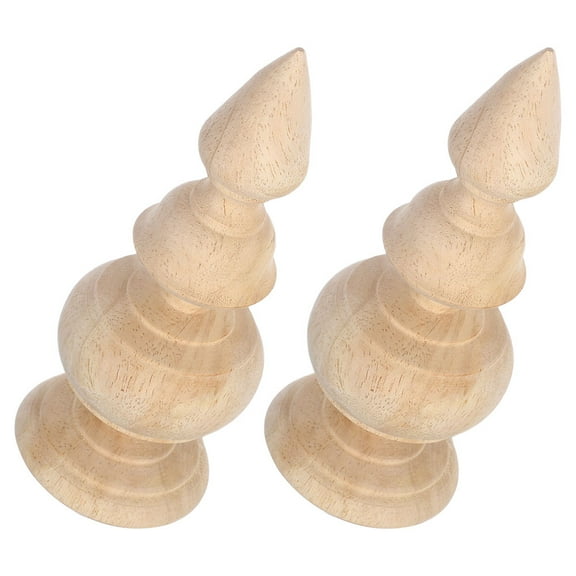 CTIRCHIU Set of 2 Decorative Wood Finials for Staircases, Bed Posts, and Furniture - Unfinished Khaki Solid Wood Craft Ornaments
