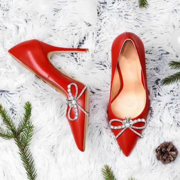 CTIRCHIU 2Pcs Rhinestone Bow Shoe Accessories Alloy Pearls Iron Elegant Design for Women Shoes