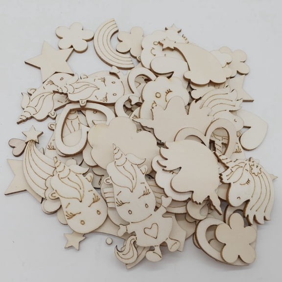 CTIRCHIU 30PCS Decorative Wood Circles Unicorn Cloud Shape Beige Natural Wood for DIY Projects Crafters Christmas
