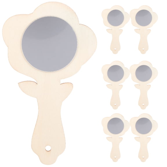 CTIRCHIU 10Pcs Unfinished Mirror Wood DIY Decorative Handheld Reflection DIY Projects Families