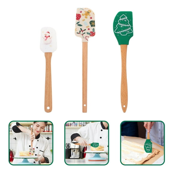 CTIRCHIU 3-Piece Silicone Spatula Set with Wooden Handles, Non-Stick Baking and Cooking Utensils, Ideal for Holiday Kitchen Use