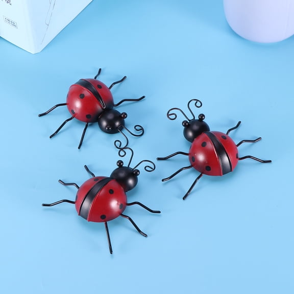 CTIRCHIU 3Pcs Ladybug Wall Art Hanger Red Metal Wall Mounted Decoration for Backyard Porch Fence