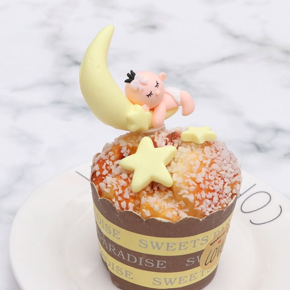 CTIRCHIU 3-Piece Yellow Birthday Cake Topper Set with Polymer Clay Moon & Star Decorations for Party Celebration