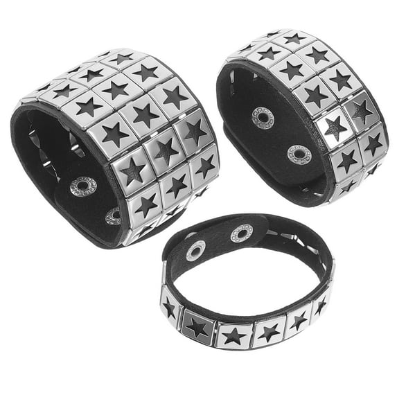 CTIRCHIU 3pcs Men's Adjustable Punk Metal Bracelets with Snap Closure Bulk Set Fashion Accessories