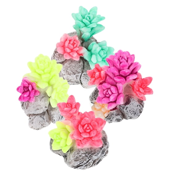 CTIRCHIU 4 Pcs Fake Plants Small Resin Succulent Figurines Assorted Color For Fairy Garden Decoration