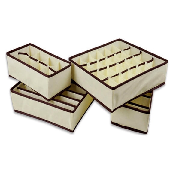 CTIRCHIU 4-Piece Beige Socks and Underwear Organizer Set with Non-Woven Fabric Storage Bins for Accessories