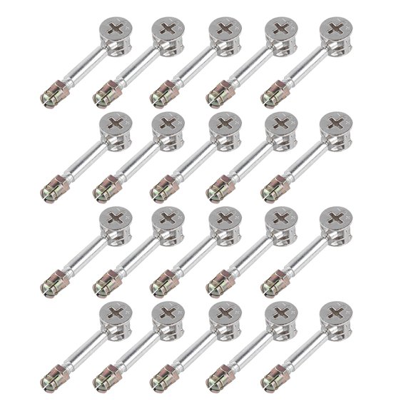 CTIRCHIU 40Pcs Knock Down Furniture Fastener Kit Plated Silver with Flat Back Dowel for Cabinet Use