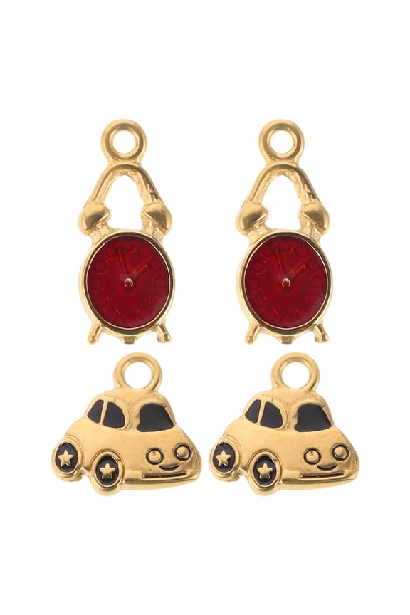 4Pcs Charms For Crafting Pendant Clock Charm Jewelry Making Retro Charm Stainless Steel Enamel Supplies