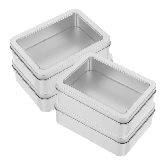 CTIRCHIU 4Pcs Decorative Rectangular Tin Box Plated Silver Metal Tinplate with Viewing Window