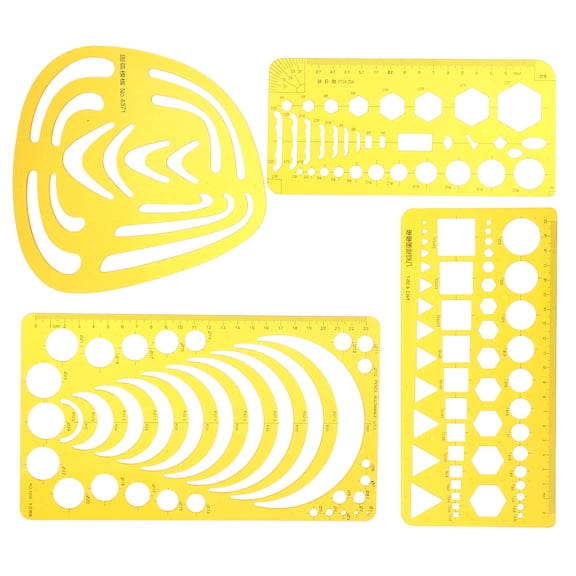 CTIRCHIU 4Pcs Design Template Ruler Set Khaki Plastic Durable Formwork Measuring Tool for Drawing