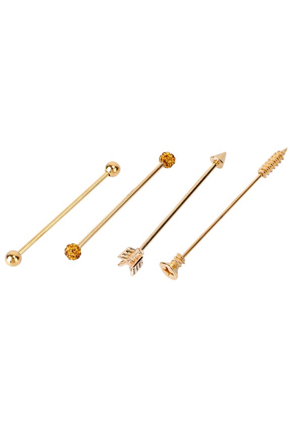4Pcs Golden Barbell Shaped Earrings Creative Arrowhead Ear Decoration for Elegant Wear