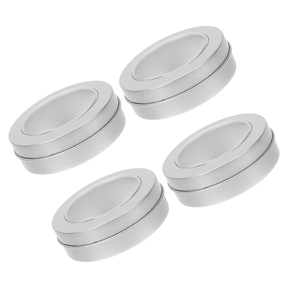 CTIRCHIU 4Pcs Round Tin Box with Lid Plated Silver Metal Canister Clear Window for Storage and Organization