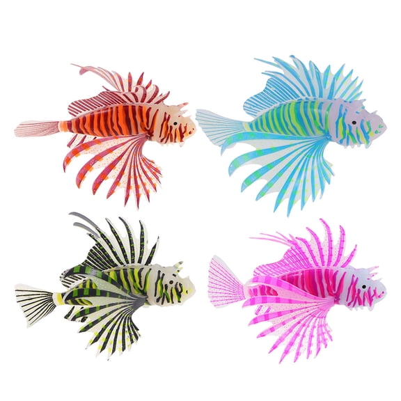 CTIRCHIU 4Pcs Silicone Artificial Lionfish Aquarium Decoration with Glow in The Dark Effect for Fish Tank Ambiance