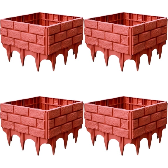 CTIRCHIU Brick Red Plastic Decorative Garden Fence Panel for Flowerpots and Walls 4pcs